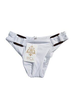 NWT | BECCA by Rebecca Virtue White Ribbed Tortoise Buckle Swim Bottoms | XS